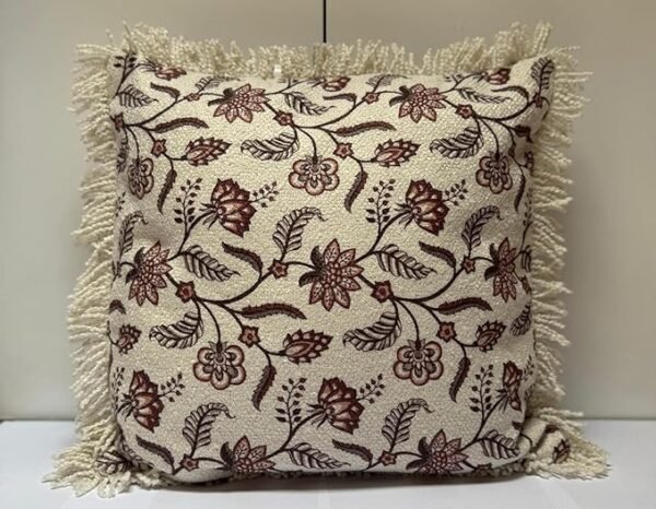Floral Embroidered Cushion Cover with Tassels – Decorative Throw cushion covers for Sofa, Couch, or Bed